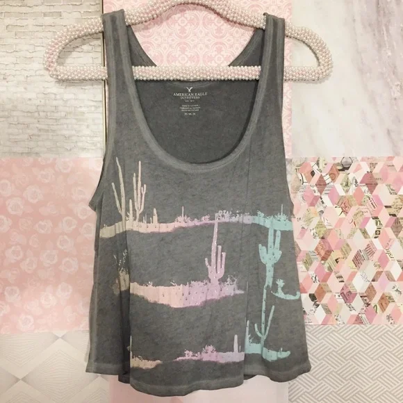 American Eagle | Gray Cactus Flowy Swing Tank Top - Picture 1 of 7